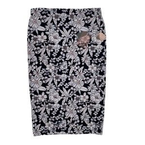 Forever 21 Women's Skirt Pull On Knee Length Navy Blue Pink Knit Casual Small